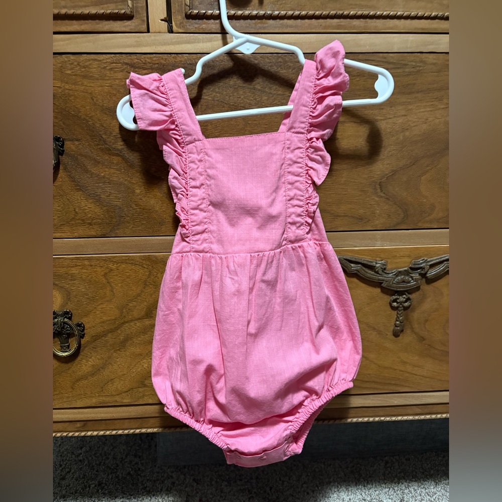 Pink Ruffle Butts overall romper